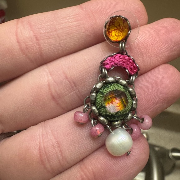 Chic Pink and Silver Dangle Earrings - Picture 4 of 4